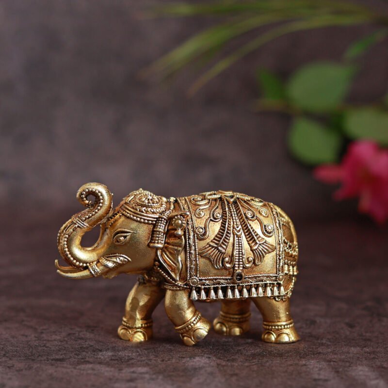 Royal Elephant Figurine | Antique Brass Finish |H 6.35 x W 8.89 cm