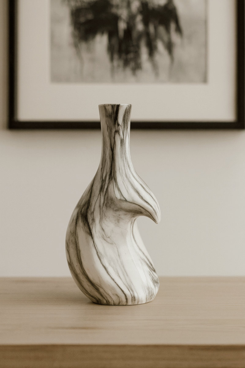 Marble Wave Ceramic Vase | Minimal Modern Decor – 4L x 3.5W x 10H Inches
