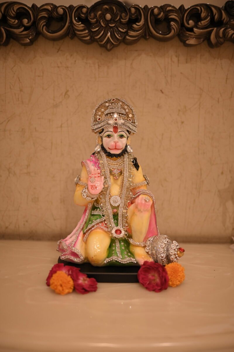 Lord Hanuman Ji Idol | Stone-Studded Finish – 9L x 7.5W x 13H Inches