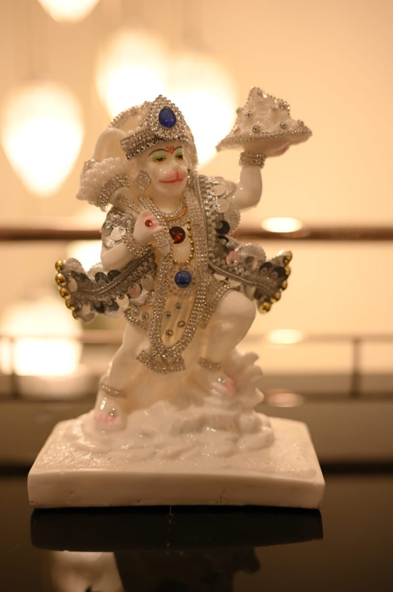 Lord Hanuman Idol | White Stone Finish |L 6.25 x W 3.75 x H 8.25 inch
