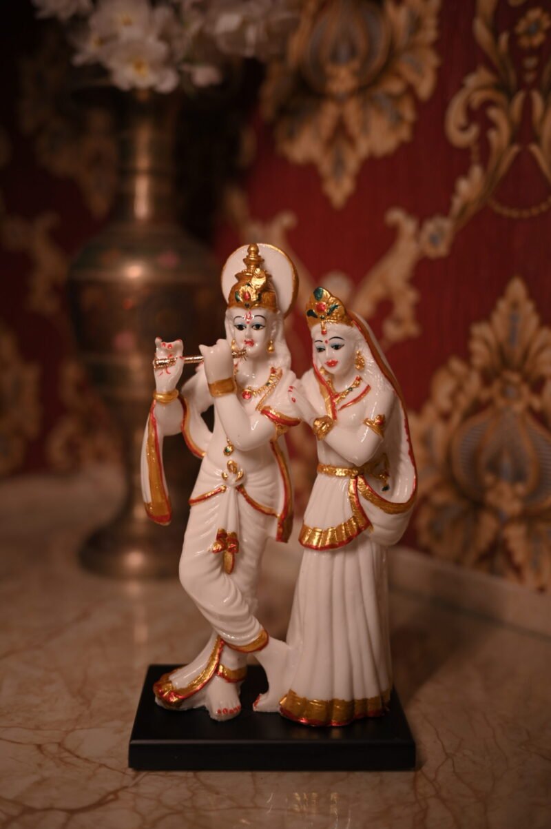 Radha Krishna Idol | White & Gold Finish | 7 x 3.5 x 11 inch