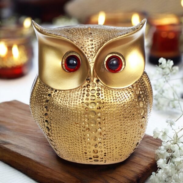 Golden Owl Figurine | Resin – Metallic Gold Finish – 5L x 2.5W x 6H Inches