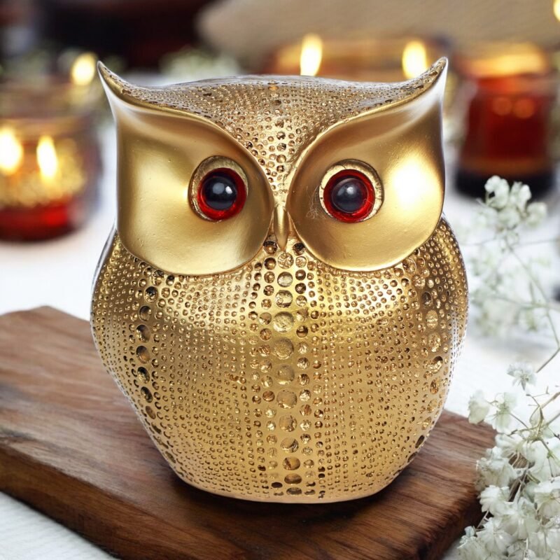 Golden Owl Figurine | Resin – Metallic Gold Finish – 5L x 2.5W x 6H Inches