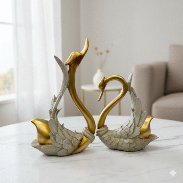 Golden Swan Couple Showpiece | Resin – 12L x 2.5W x 11H Inches