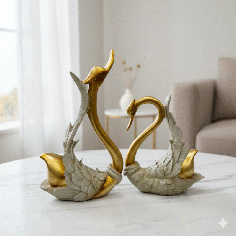 Golden Swan Couple Showpiece | Resin – 12L x 2.5W x 11H Inches