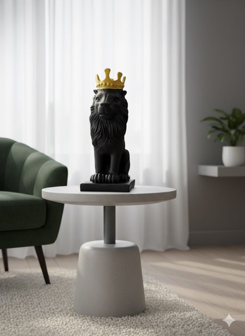 Majestic Black & Gold Lion Showpiece | Resin – 6.5L x 5W x 11H Inches