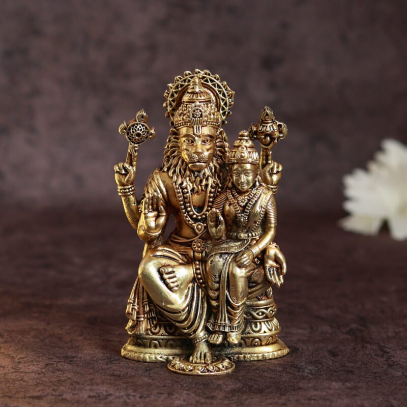 Lord Narasimha with Goddess Lakshmi Idol | Brass Finish | Height – 11.43 cm