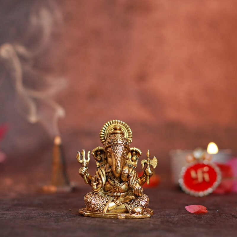 Lord Ganesha Idol | Antique Brass Finish | H6.5 x W6 cm