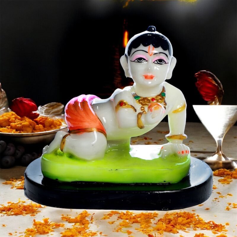 Crawling Bal Krishna Idol | Resin – Multicolour Finish – 6.6L x 4W x 6H Inches