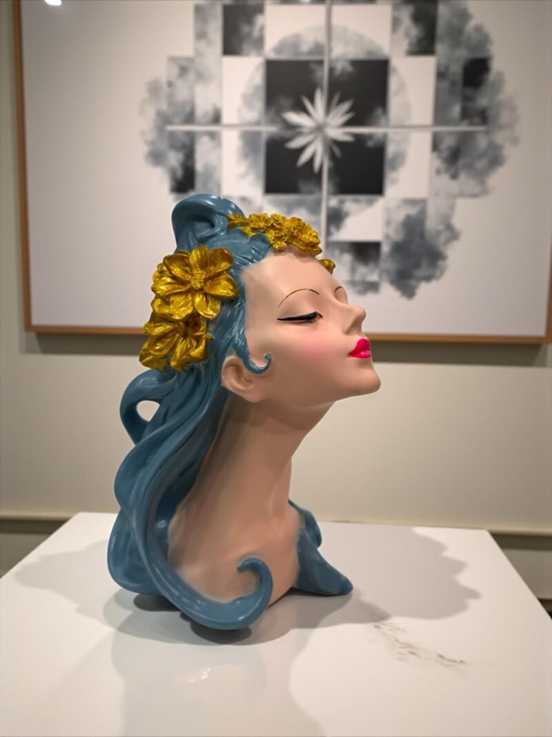 Modern Woman Sculpture | Blue & Gold Artistic Finish – 6L x 6W x 10H Inches