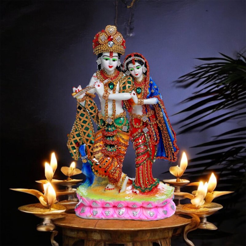 Radha Krishna Idol | Resin – Multicolour Finish – 7.5L x 4W x 14H Inches