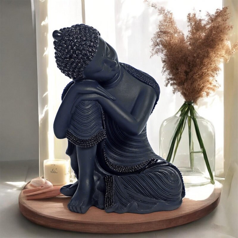 Resting Buddha Idol | Resin - Black Finish – 4.5Lx6.5Wx9H  Inches
