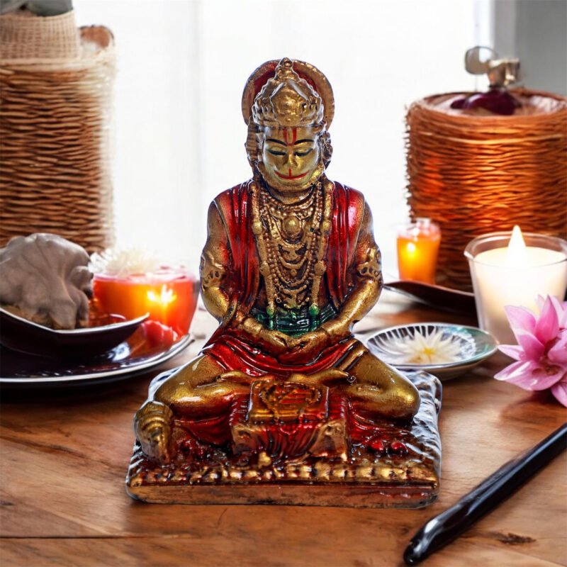 Lord Hanuman Sitting Idol | Resin – Multicolour Finish – 3.2L x 2.9W x 4H Inches