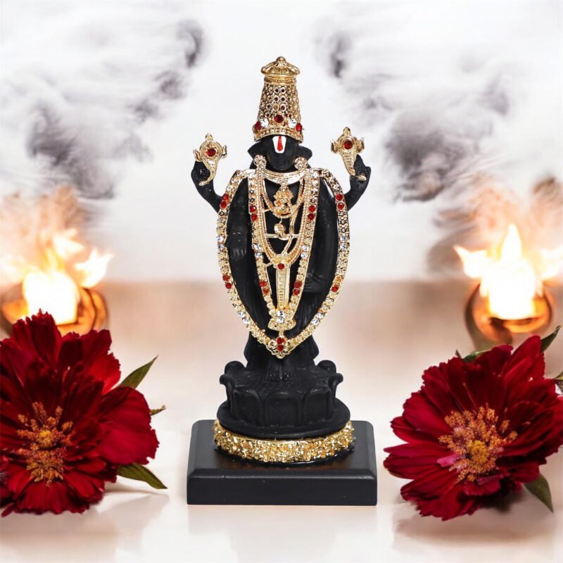 Lord Tirupati Balaji Idol | Resin – Black & Golden Finish – 2.3L x 2W x 5.5H Inches