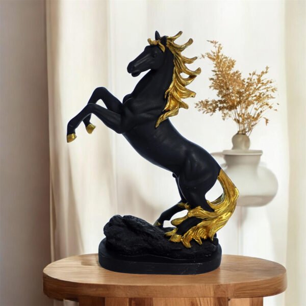 Rearing Horse Figurine | Resin – Black & Golden Finish – 7.5L x 4.10W x 11.5H Inches