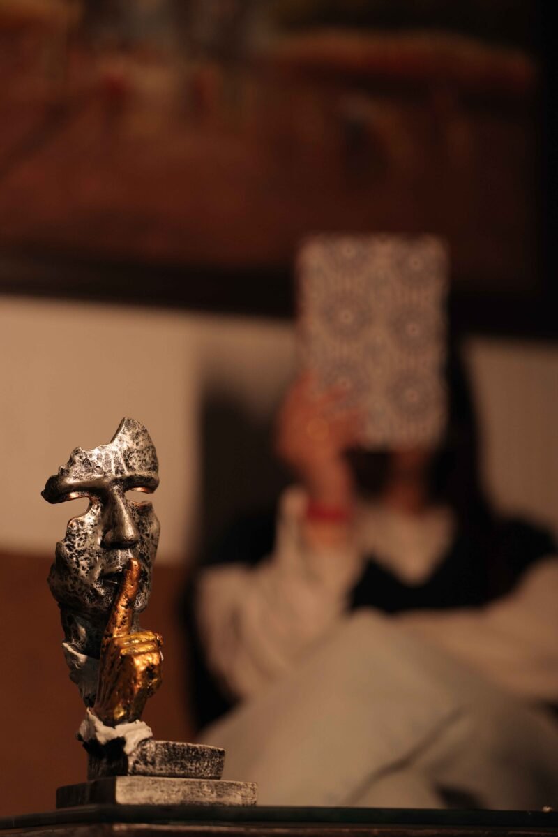 Speak No Evil Abstract Face Sculpture | Textured Stone Finish | H25 × W9.5 × D9.5 cm