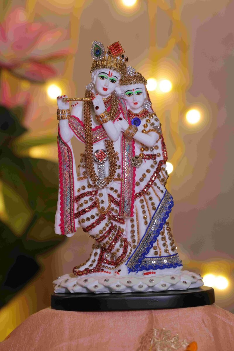 Radha Krishna Idol | Hand-Painted Finish | H28 × W17 × D12.5 cm