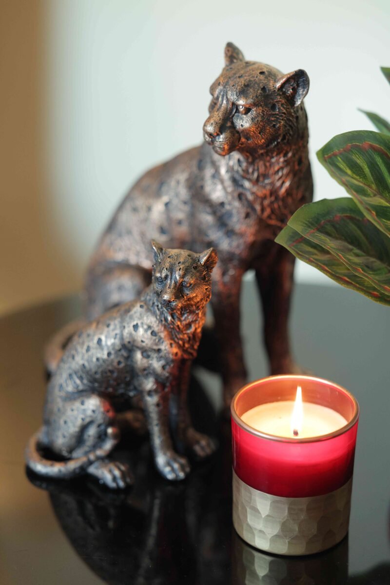 Leopard & Cub Figurine | Antique Bronze Finish | H16 × W12 × D16 cm