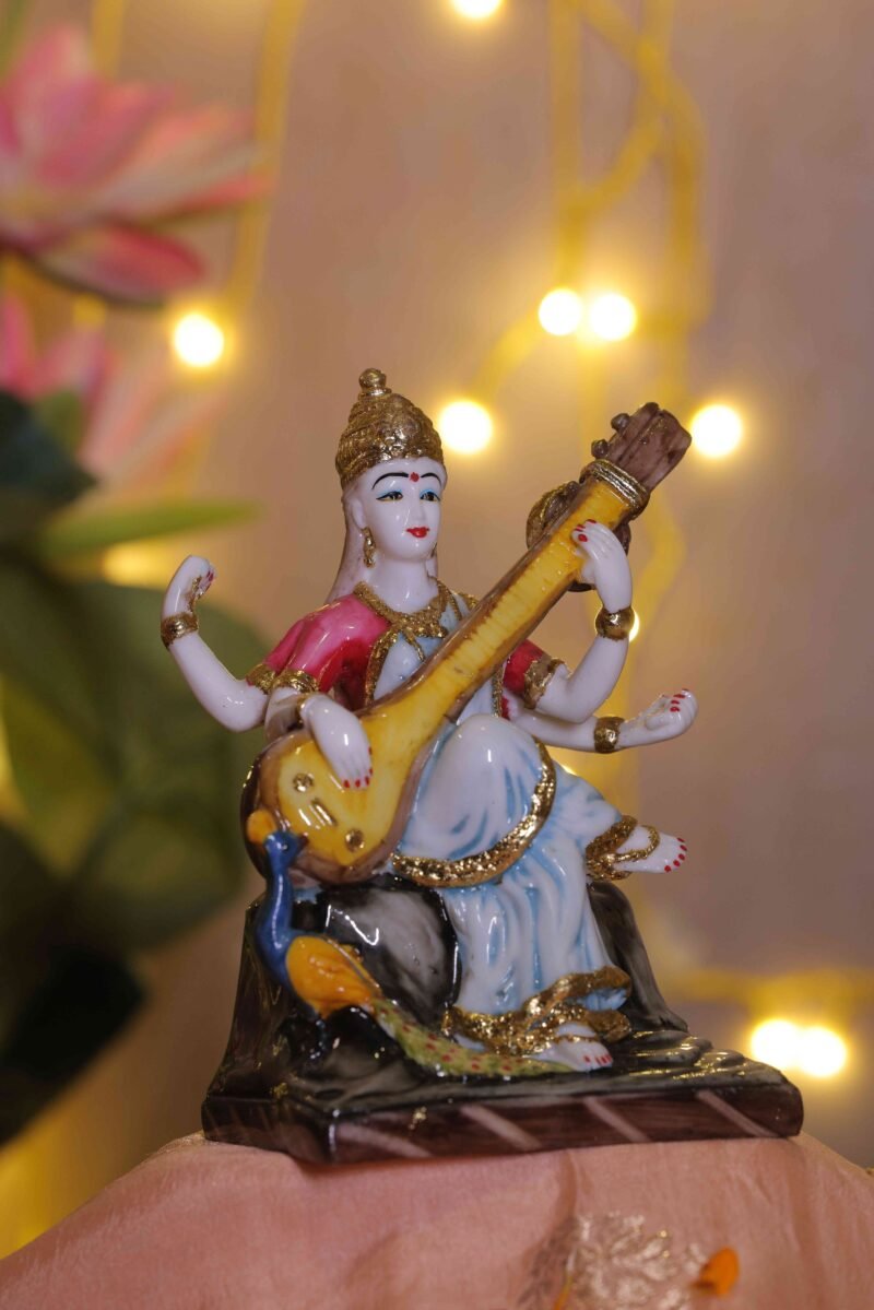 Goddess Saraswati Idol | Handcrafted Finish | H21 × W13.5 × D10 cm