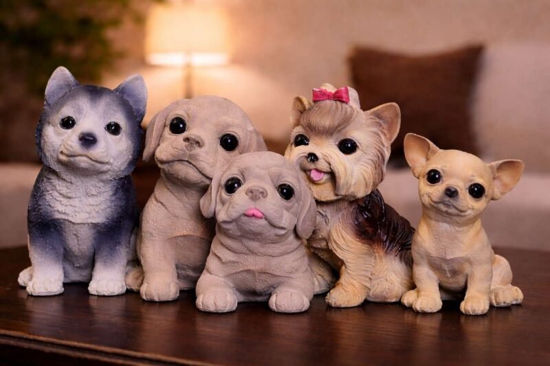Charming Puppy Figurine Set (Set of 5) | Handcrafted Finish | H16 × W66 × D14 cm (Each Figurine)