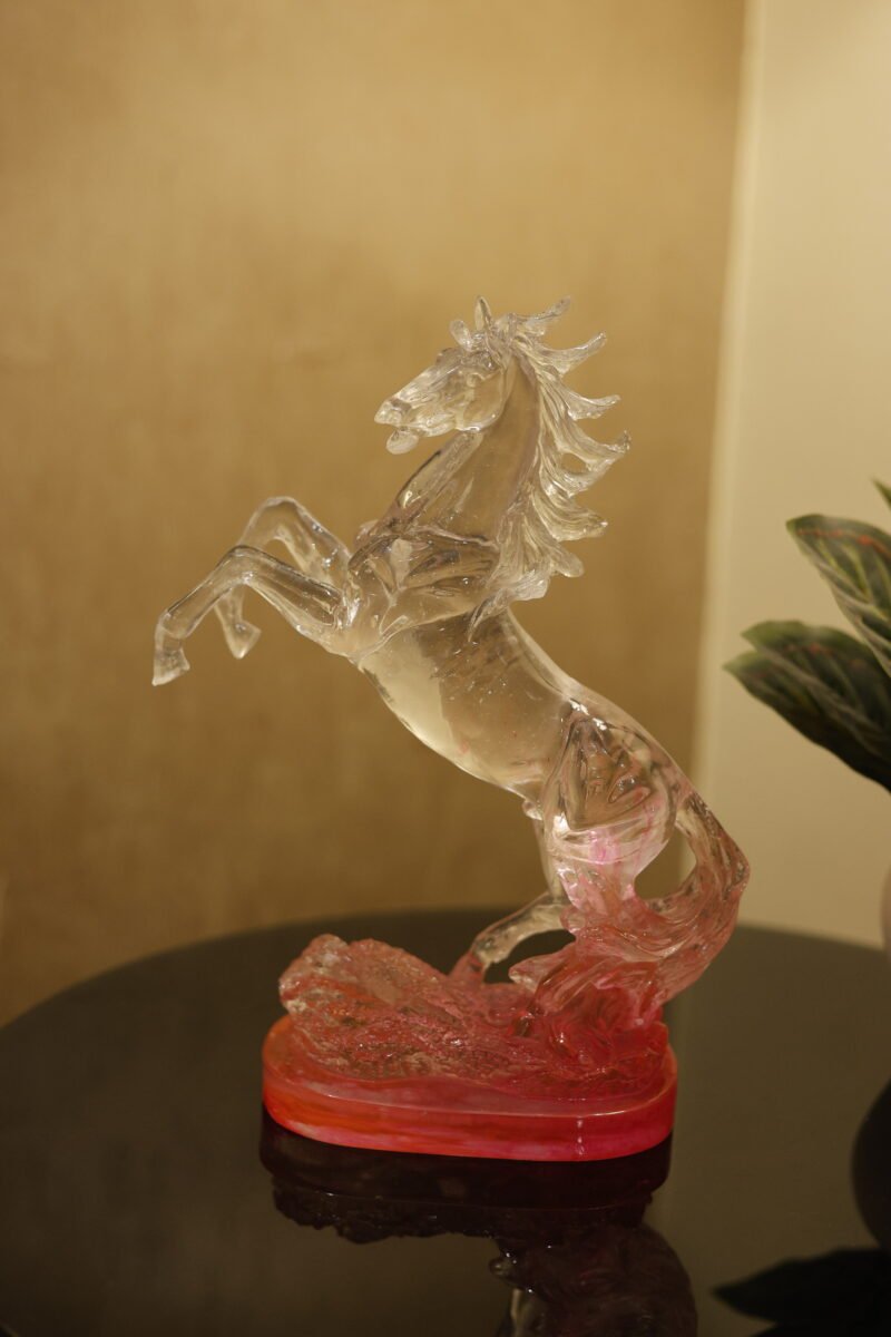 Crystal Finish Rising Horse Figurine | Crystal Resin | L16 × W10 × H31 cm