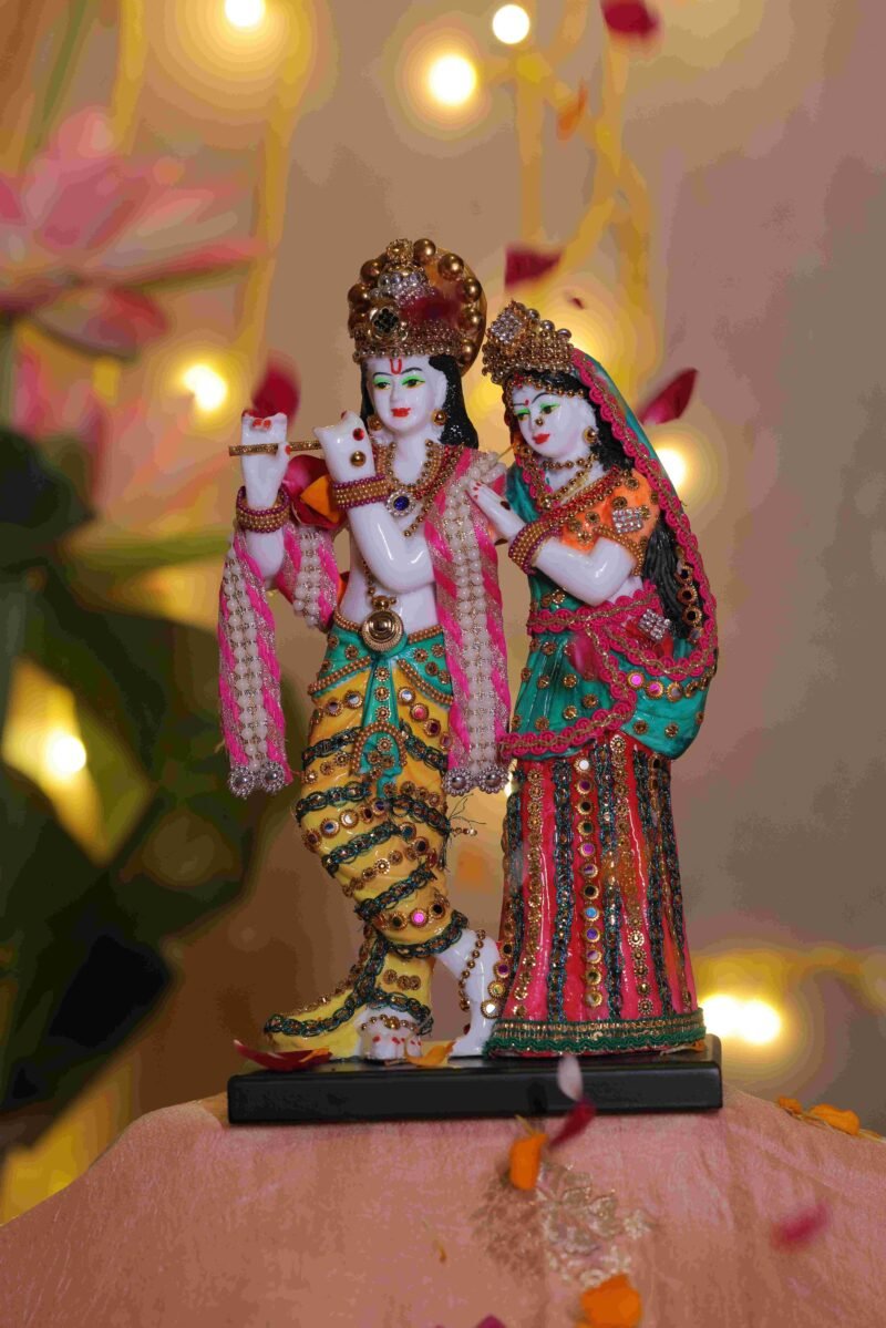Radha Krishna Idol | Hand-Painted Finish | H27 × W15 × D10 cm