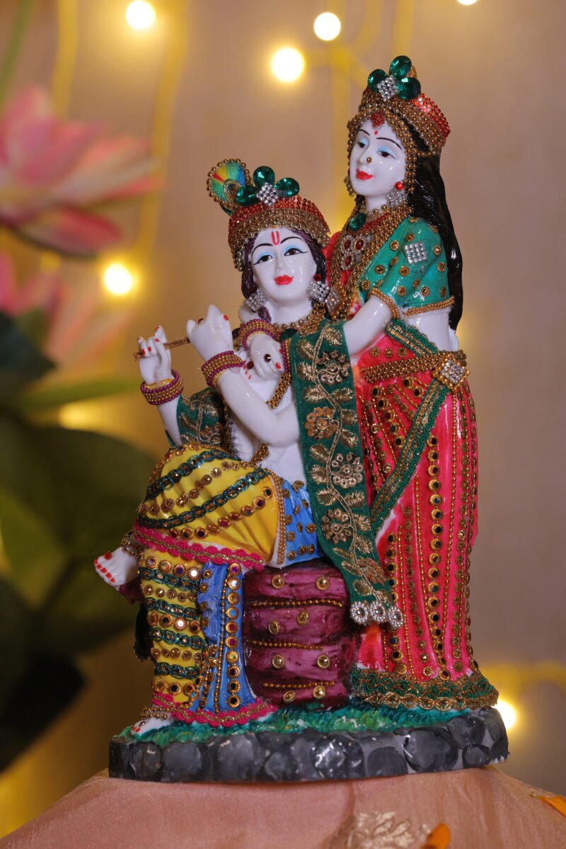 Radha Krishna Idol | Hand-Embellished Traditional Finish | L18 × W11.5 × H32 cm