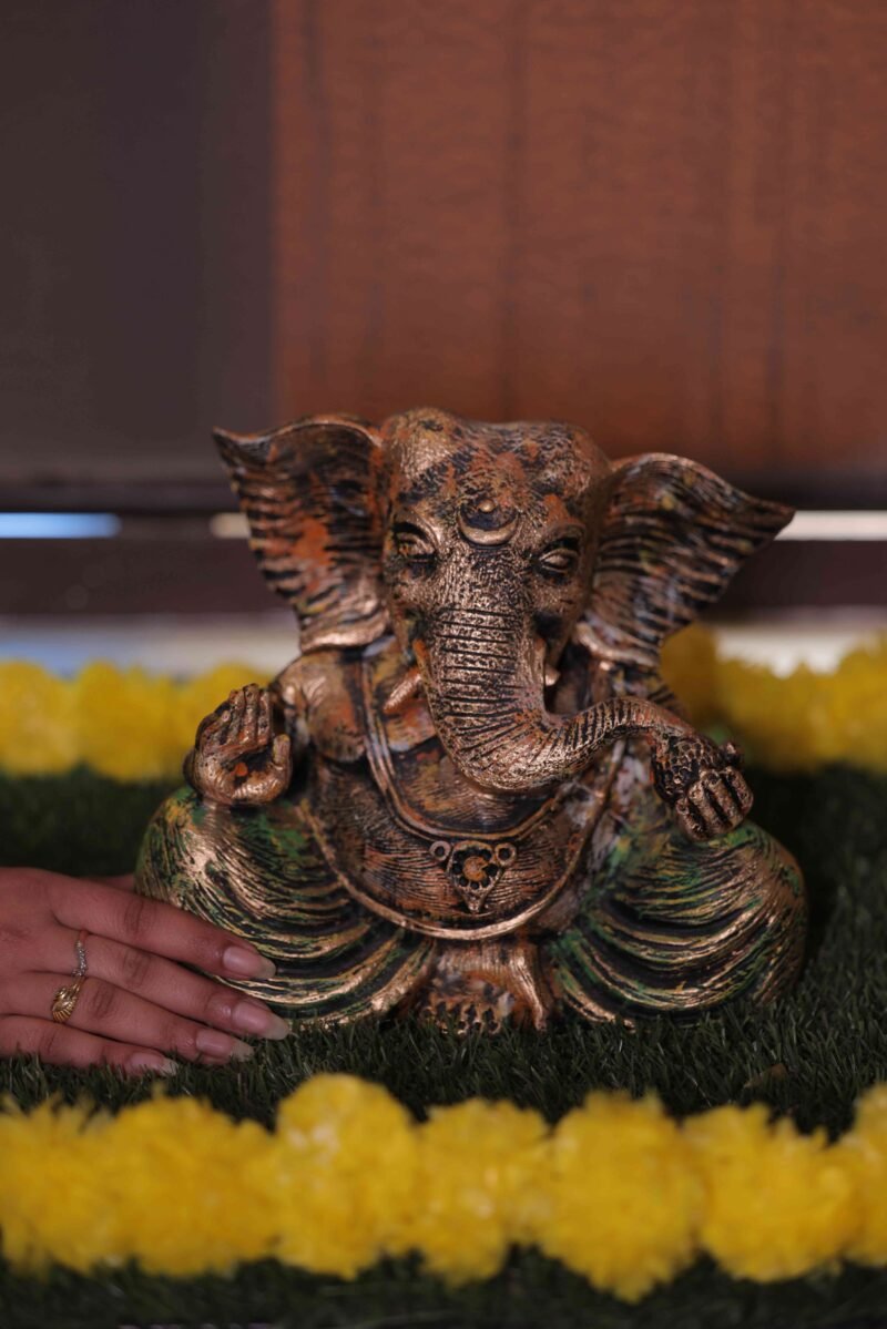 Lord Ganesha Idol | Antique Bronze Finish | H21 × W23 × D9.5 cm