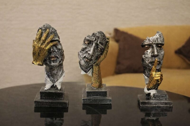 Hear No Evil, See No Evil, Speak No Evil Sculpture Set | Abstract Stone Finish | H26 × W28.5 × D9.5 cm each (Set of 3)