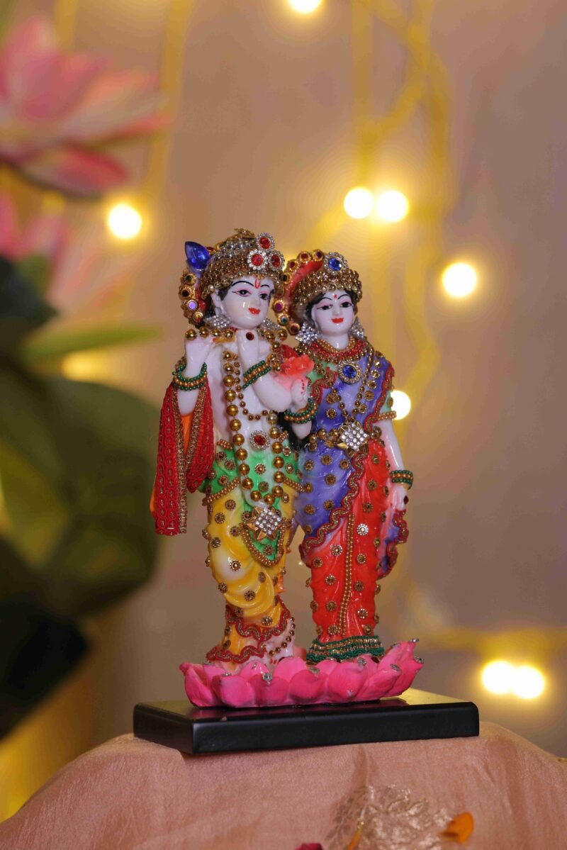 Radha Krishna Idol | Hand-Painted Finish | H22 × W12.5 × D10 cm