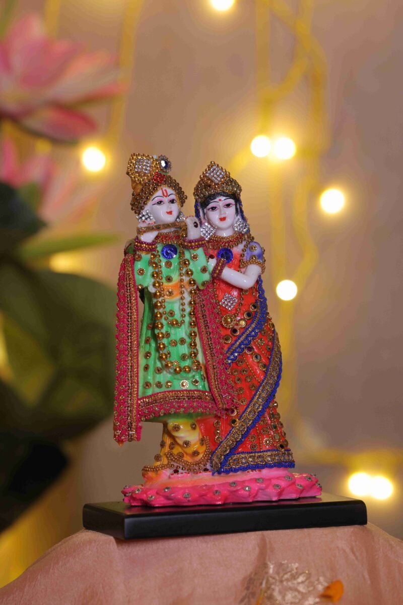 Radha Krishna Idol | Hand-Painted Finish | H22 × W12 × D8 cm