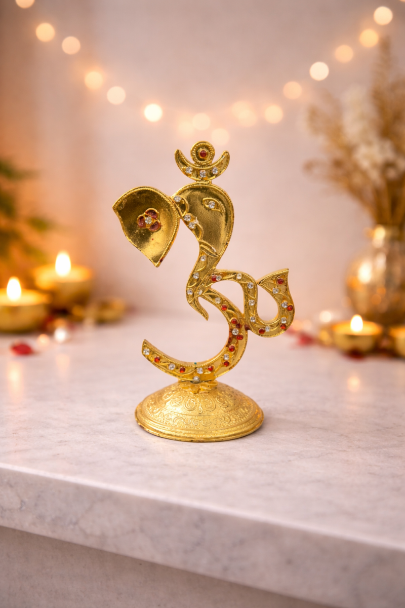 Lord Ganesha OM Idol | Elegant Gold Artistic Blessing Finish | H11 × W4.5 × D6 cm