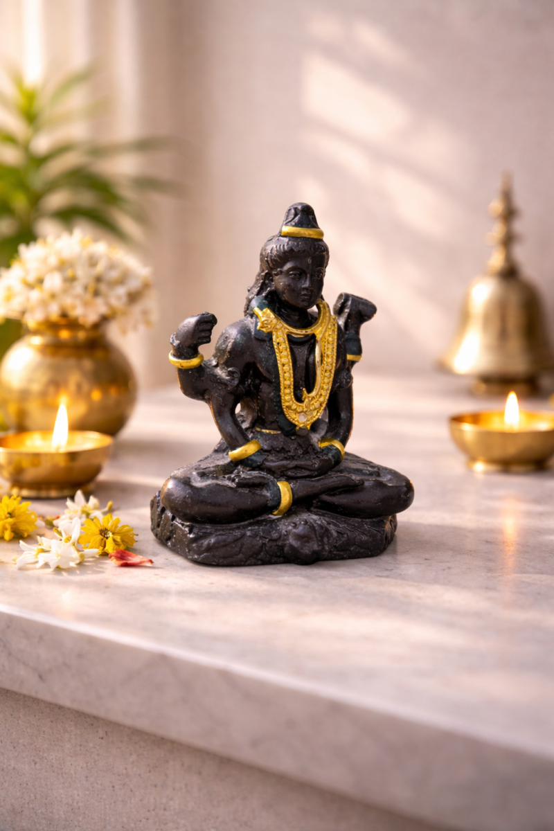 Lord Shiva Idol | Antique Dark-Gold Meditative Energy Finish | H7.5 × W2.5 × D5 cm