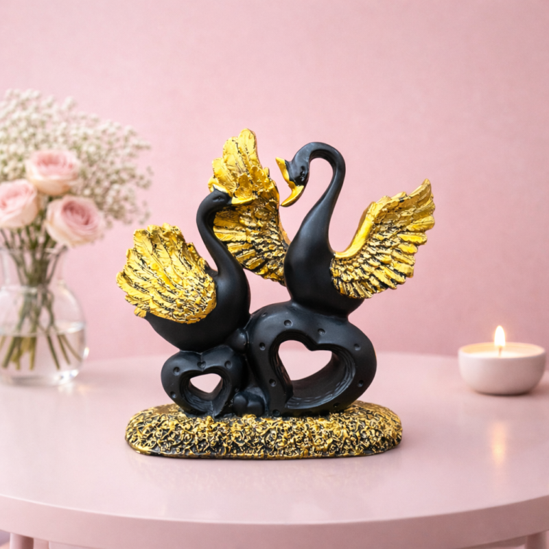 Twin Swan Idol | Matte Black-Gold Eternal Love Finish | H19.5 × W6 × D19 cm