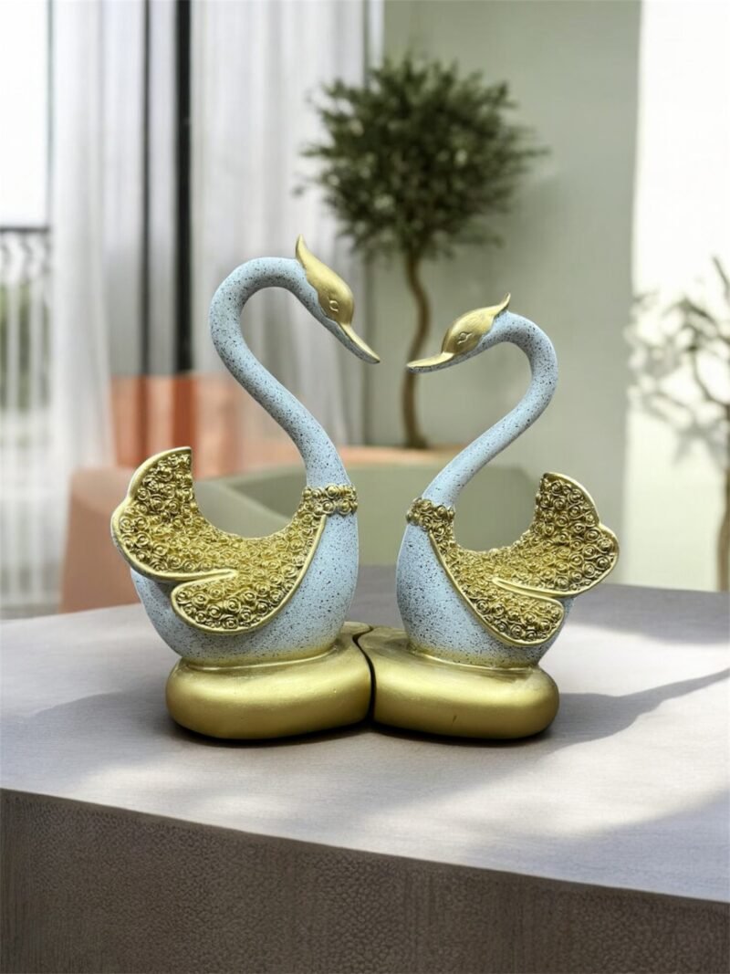 Twin Swan Idol Set | Divine White-Gold Harmony Finish | H21.5 × W9.5 × D23.5 cm