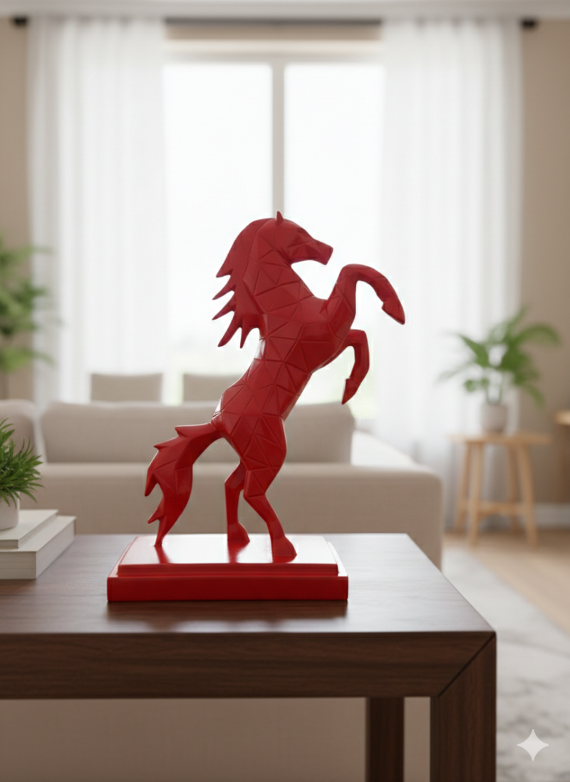 Rising Horse Idol | Geometric Red Power Finish | H29 × W9 × D18 cm