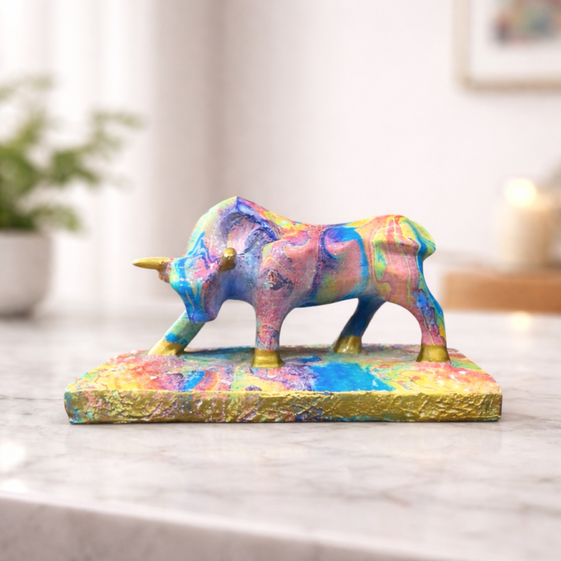 Bull Idol | Multicolour Artistic Energy Finish | H7 × W9.5 × D17.5 cm