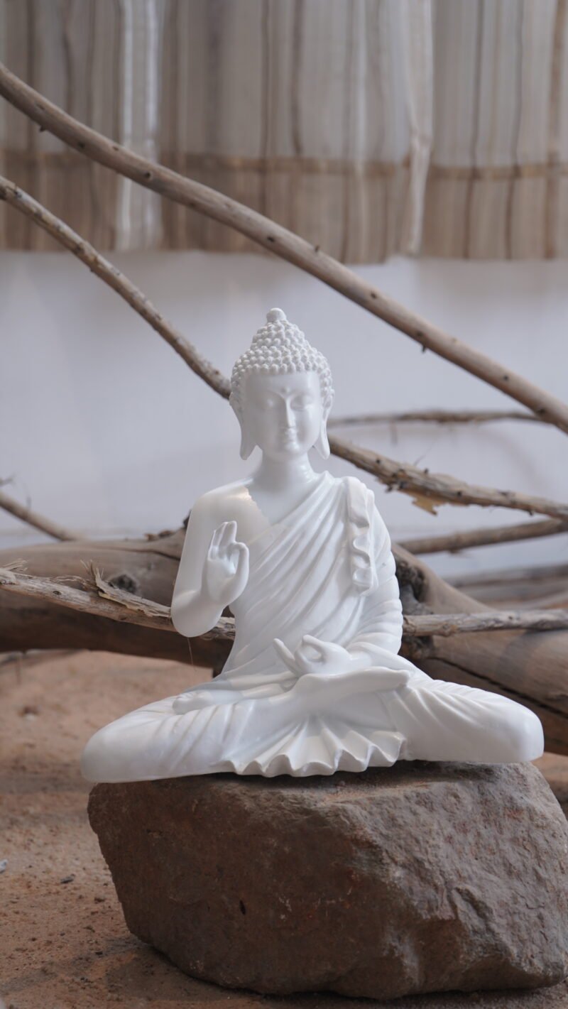 Lord Buddha Idol | Serene White Meditation Finish | H28 × W15 × D28 cm