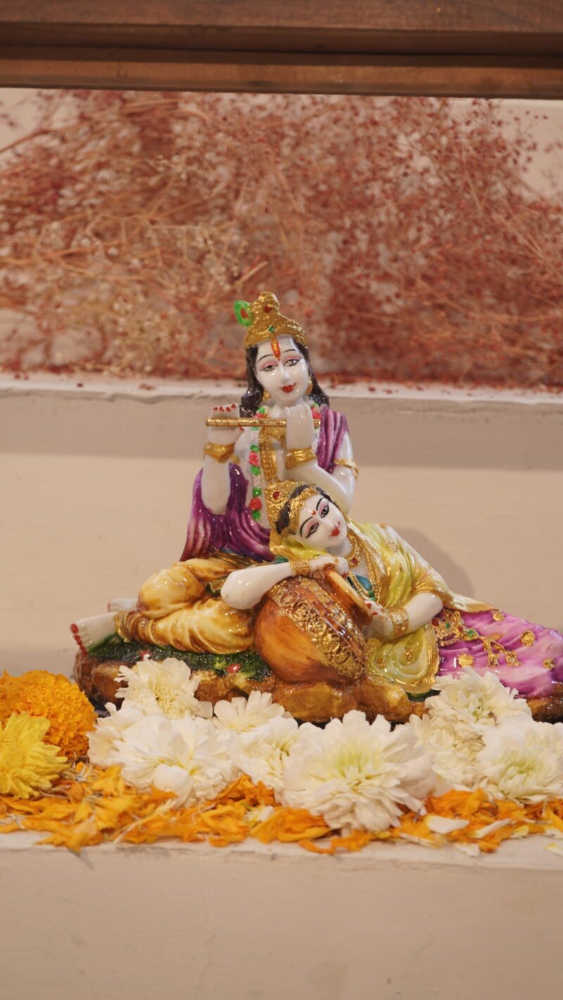 Radha Krishna Idol | Divine Multicolour Flute Harmony Finish | H22 × W12 × D26 cm