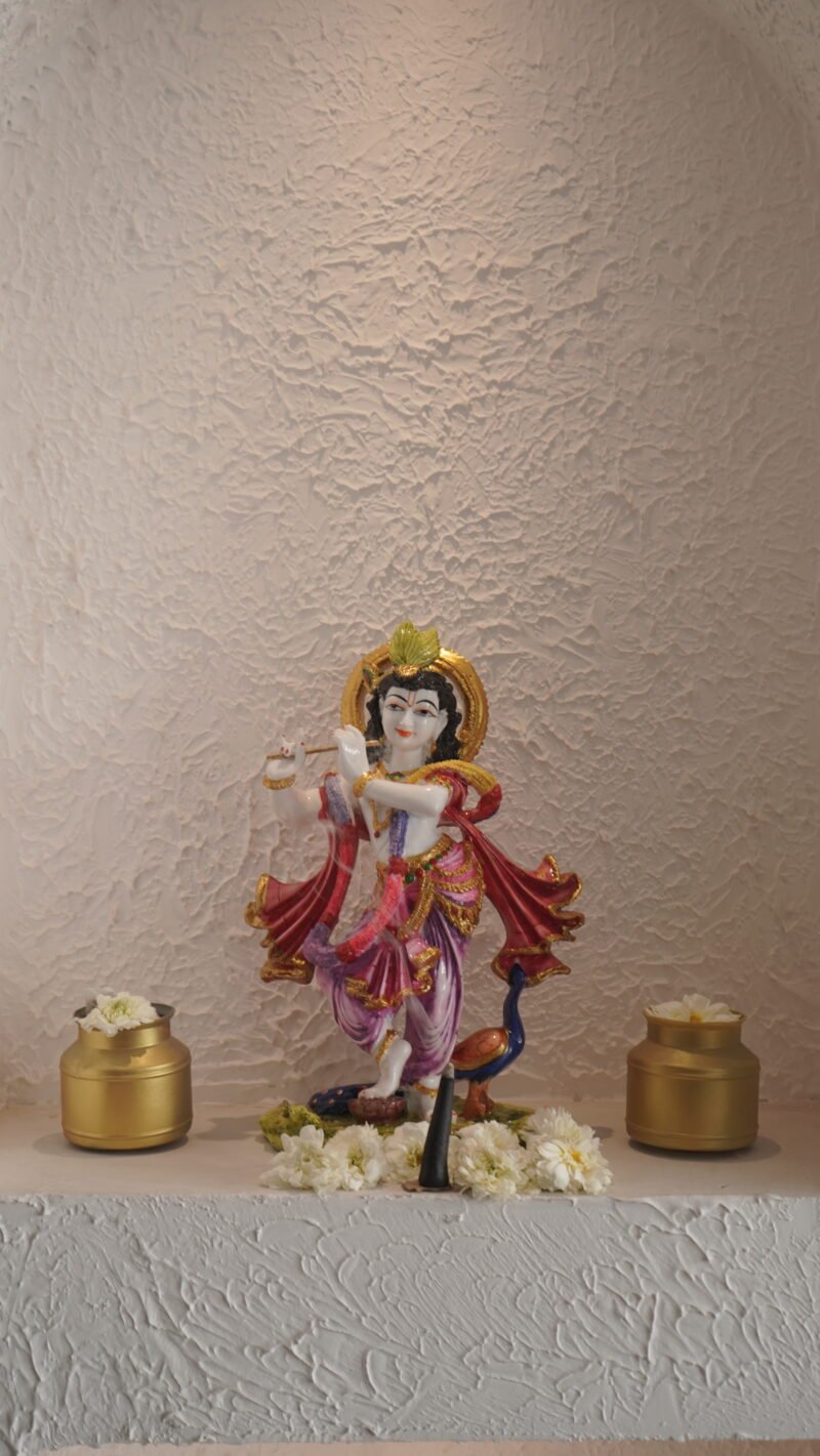 Lord Krishna Idol | Vibrant Multicolour Flute Leela Finish | H35 × W15 × D25 cm
