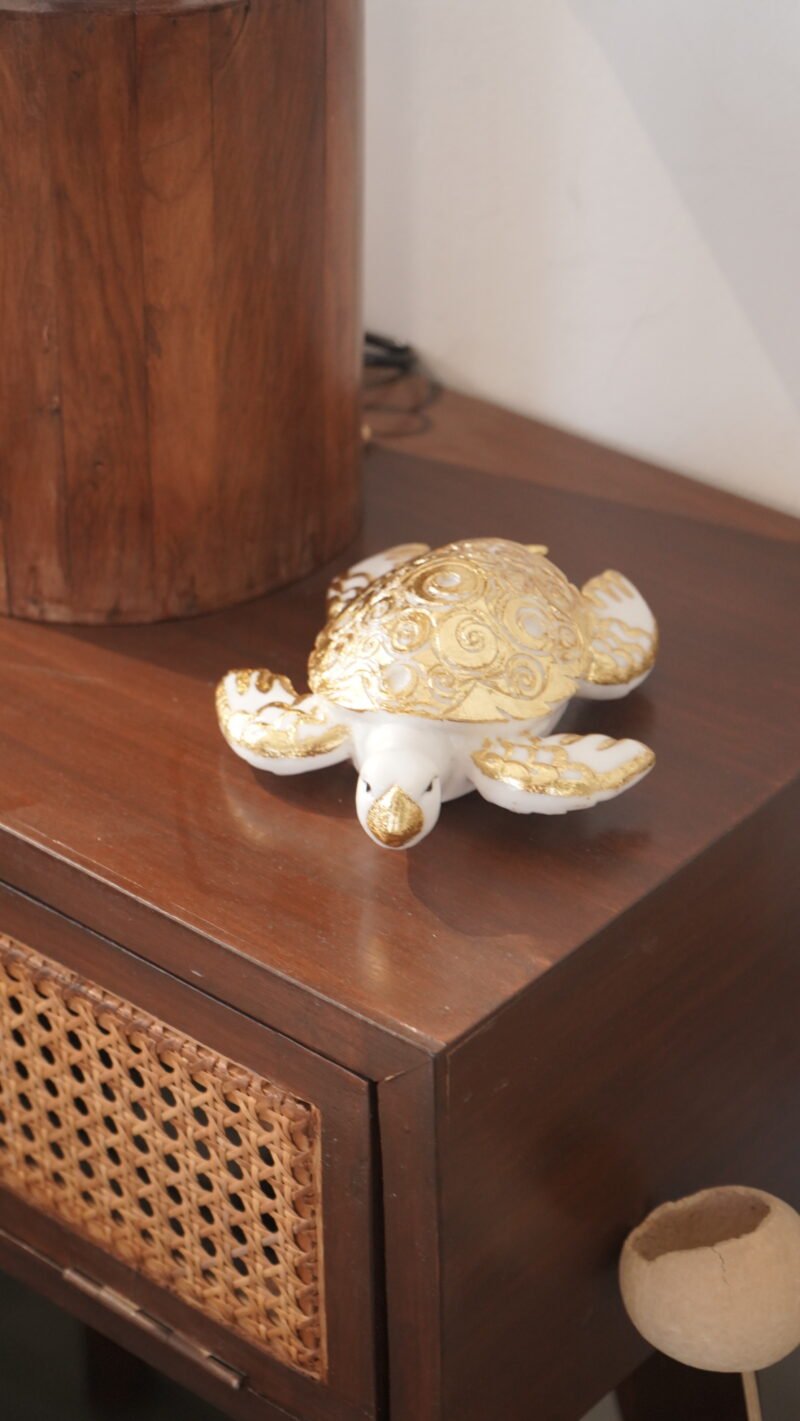 Sacred Turtle Idol | Divine White-Gold Prosperity Finish | H7 × W15 × D16 cm