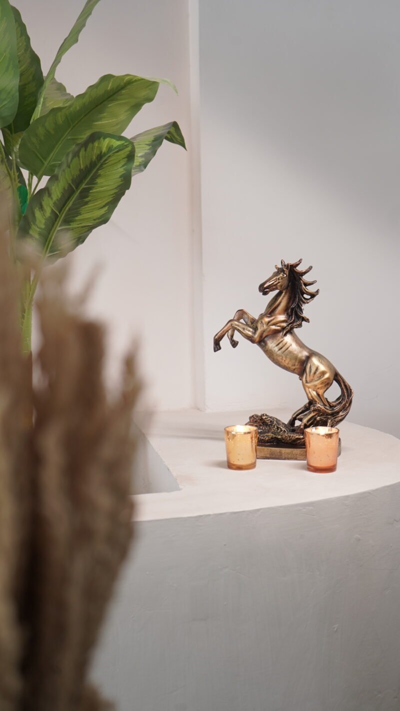 Rising Horse Idol | Antique Gold Victory Finish | H32 × W10 × D23 cm